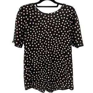 ZARA Polka Dot Blouse Tie Front V-Neck Sheer Black Pink Size S
